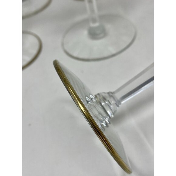 Set Of 6 Vintage MCM Double Gold Banded Wine Glasses Hexagonal Stems Plaza NYC - Picture 12 of 13